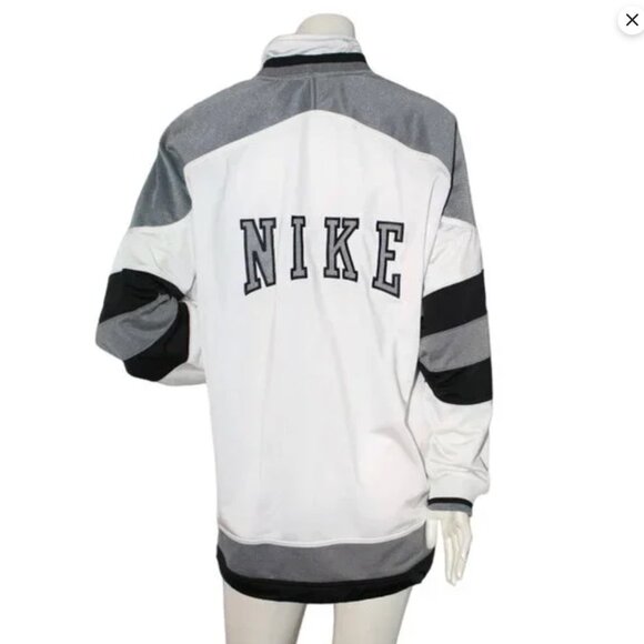 Vintage Nike 90s Tracksuit Jacket Full Zip Windbreaker Swoosh White Black Retro - Picture 4 of 15